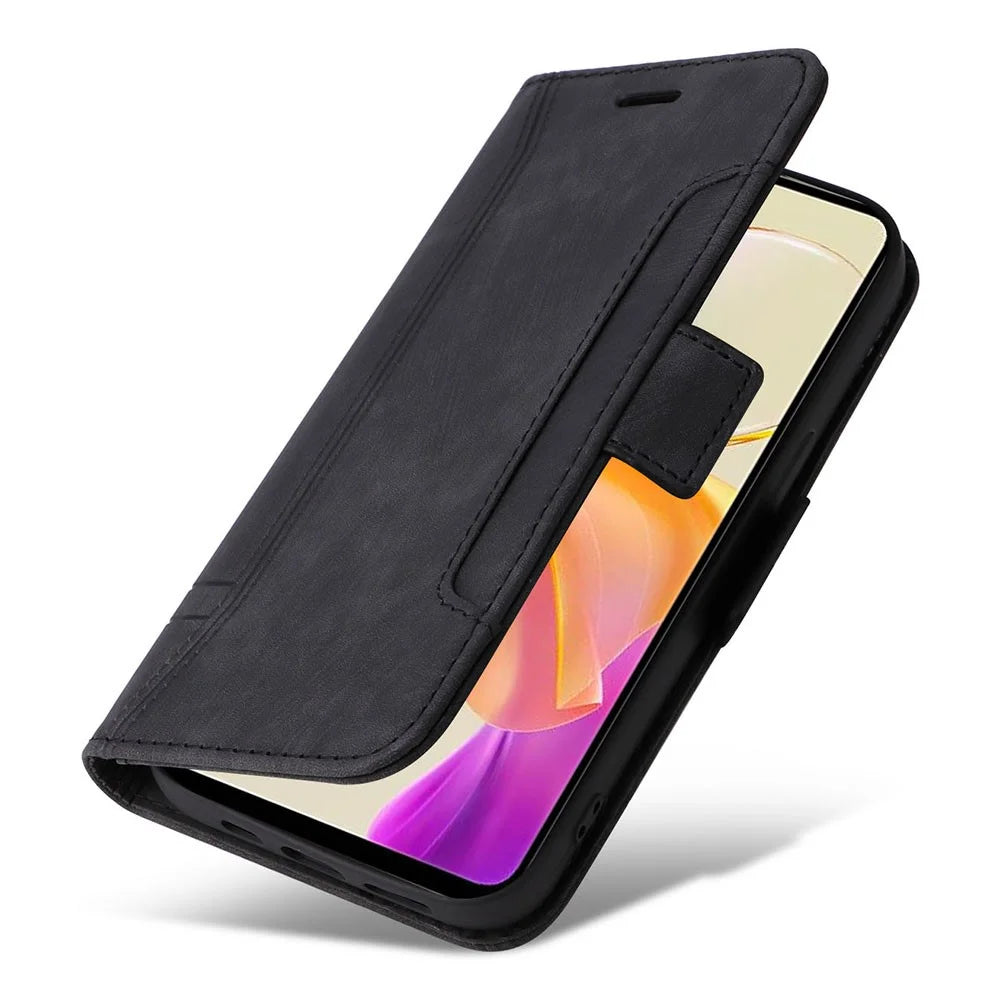 BETOPNICE 001 For vivo Y78 5G (China) / Y36 4G (Global) / Y36 5G (Global) Wallet Phone Case Stitching Imprinted Line PU Leather Flip Cover - Black - 5