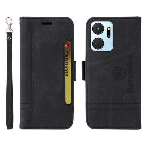 BETOPNICE 001 For vivo Y02 4G / Y11 (2023) / Y02A 4G Protective Cover Stitching Imprinted PU Leather Wallet Phone Case - Black - 1