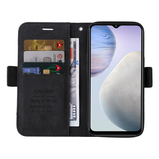 BETOPNICE 001 For vivo Y02 4G / Y11 (2023) / Y02A 4G Protective Cover Stitching Imprinted PU Leather Wallet Phone Case - Black - 2