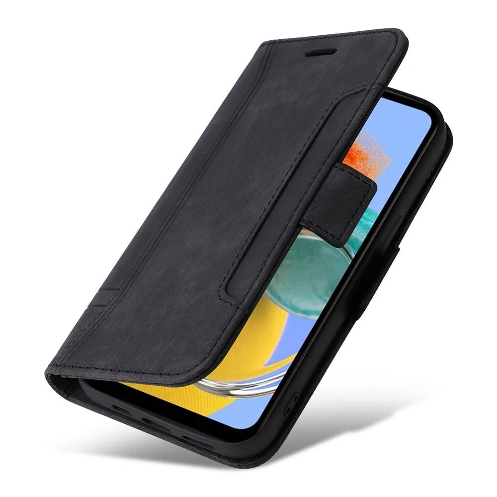 BETOPNICE 001 For Samsung Galaxy M14 / F14 5G Imprinted Line Wallet Stand Cover PU Leather Phone Case - Black - 5
