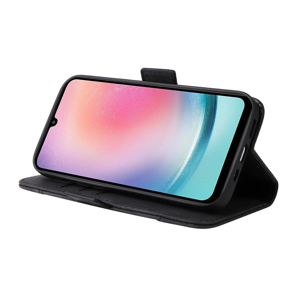 BETOPNICE 001 For Samsung Galaxy A24 4G (162.1 x 77.6 x 8.3mm) Phone Wallet Stand Case Imprinted Line PU Leather Cover - Black - 3
