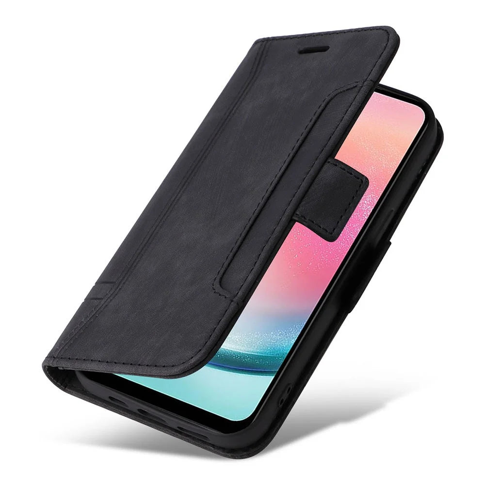 BETOPNICE 001 For Samsung Galaxy A24 4G (162.1 x 77.6 x 8.3mm) Phone Wallet Stand Case Imprinted Line PU Leather Cover - Black - 5