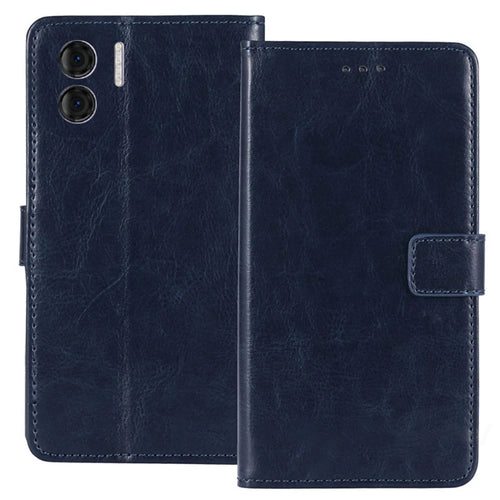 For Doogee N50 PU Leather Wallet Case Crazy Horse Texture Anti-drop Stand Cover - Dark Blue - 1