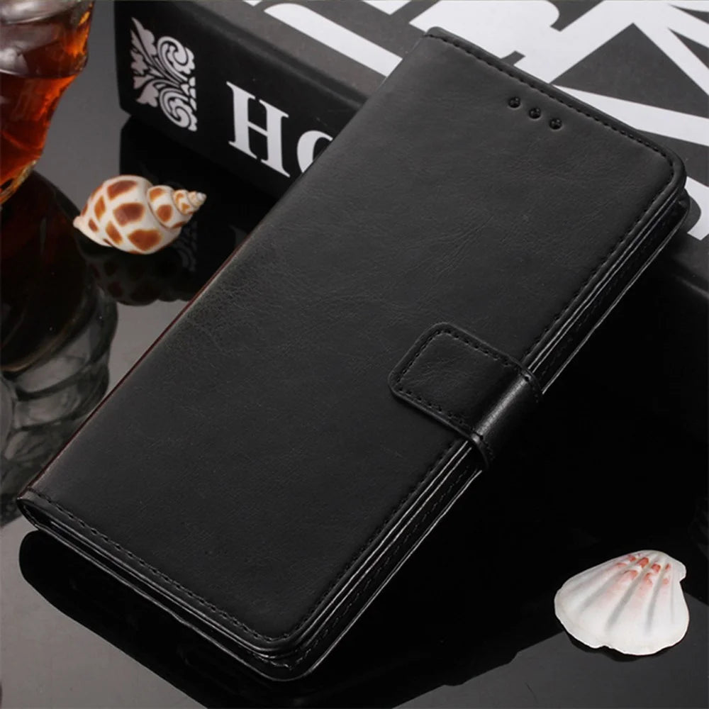 For Doogee N50 PU Leather Wallet Case Crazy Horse Texture Anti-drop Stand Cover - Dark Blue - 6
