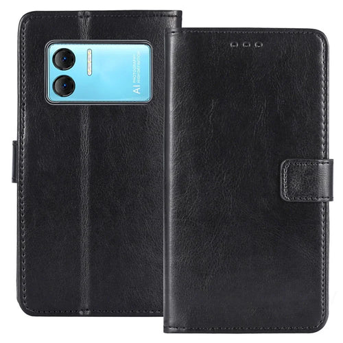 For Doogee X98 Crazy Horse Texture PU Leather Phone Case Wallet Stand Phone Cover - Black - 1
