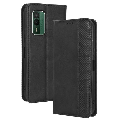 For Nokia XR21 PU Leather Shockproof Shell Retro Stand Wallet Phone Case - Black - 1