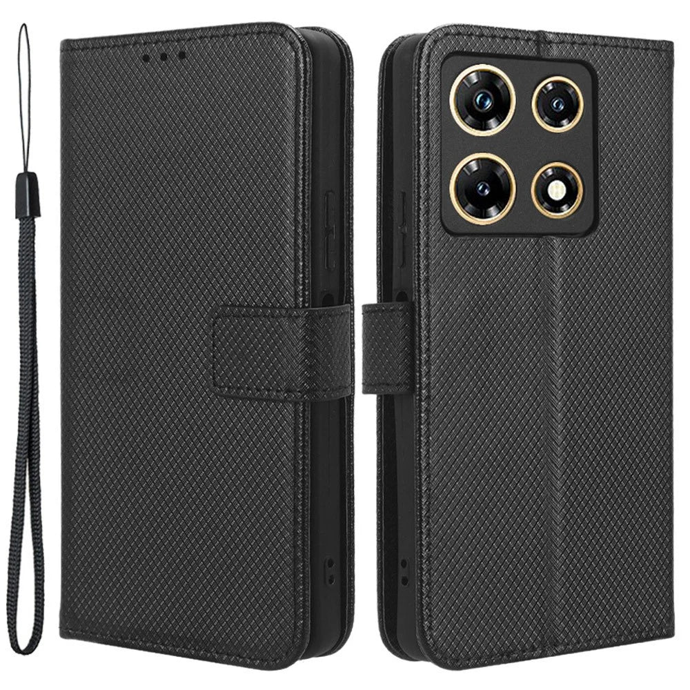 For Infinix Note 30 Pro 4G X678B Diamond Texture PU Leather Stand Case Anti-Drop Wallet Cover - Black - 1