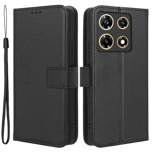 For Infinix Note 30 Pro 4G X678B Diamond Texture PU Leather Stand Case Anti-Drop Wallet Cover - Black - 1