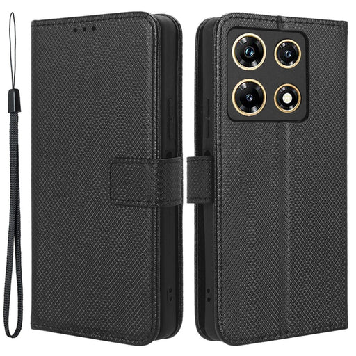 For Infinix Note 30 Pro 4G X678B Diamond Texture PU Leather Stand Case Anti-Drop Wallet Cover - Black - 1