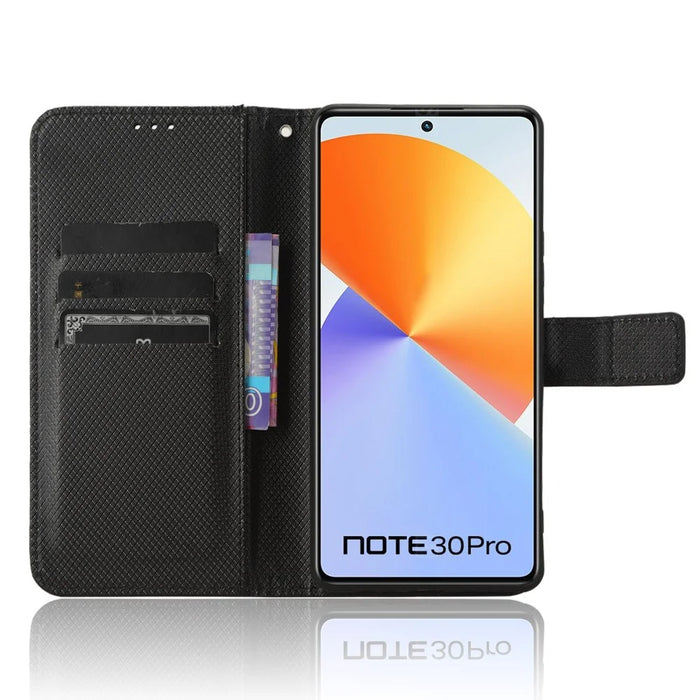 For Infinix Note 30 Pro 4G X678B Diamond Texture PU Leather Stand Case Anti-Drop Wallet Cover - Black - 2