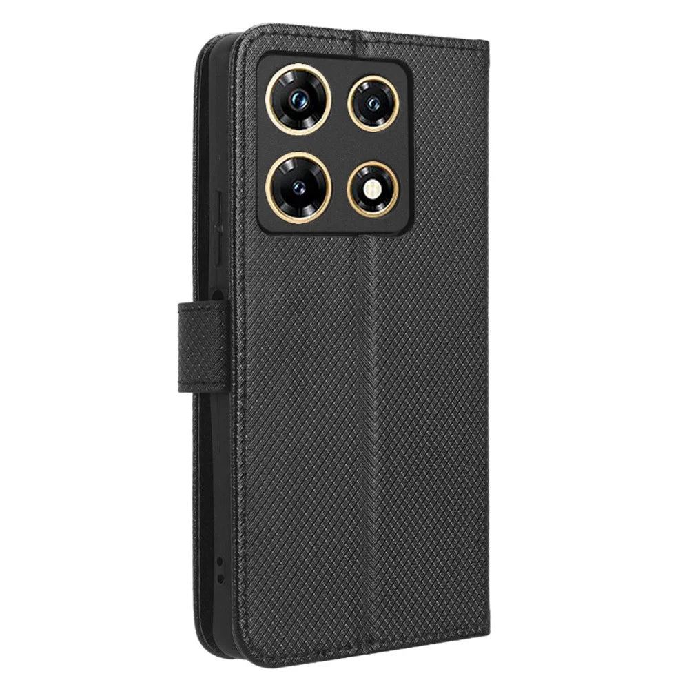 For Infinix Note 30 Pro 4G X678B Diamond Texture PU Leather Stand Case Anti-Drop Wallet Cover - Black - 6