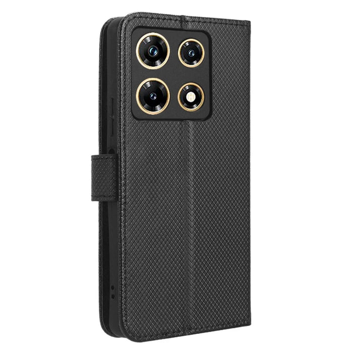 For Infinix Note 30 Pro 4G X678B Diamond Texture PU Leather Stand Case Anti-Drop Wallet Cover - Black - 6