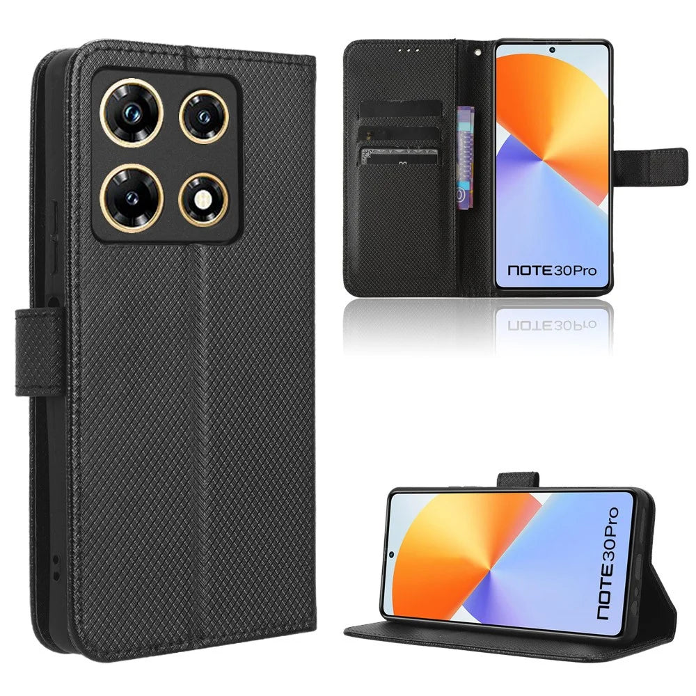 For Infinix Note 30 Pro 4G X678B Diamond Texture PU Leather Stand Case Anti-Drop Wallet Cover - Black - 7