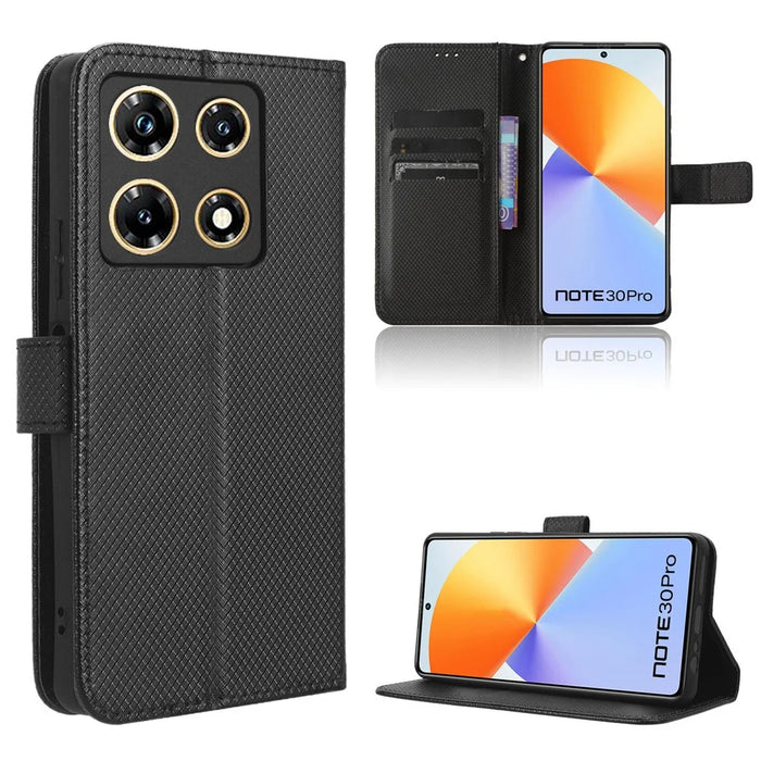 For Infinix Note 30 Pro 4G X678B Diamond Texture PU Leather Stand Case Anti-Drop Wallet Cover - Black - 7