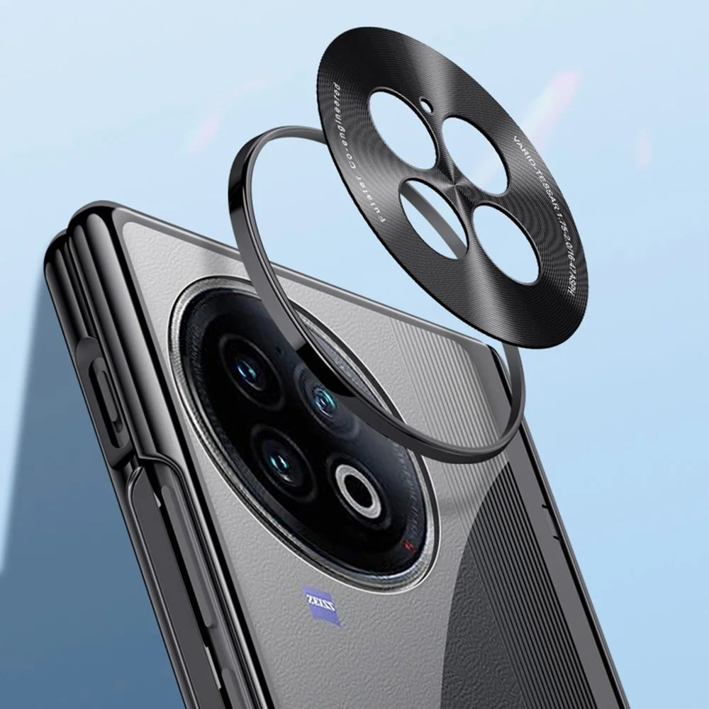 For vivo X Fold2 Hinge Protection PC Phone Case Kickstand Electroplating Clear Cover with Tempered Glass Film - Black - 4