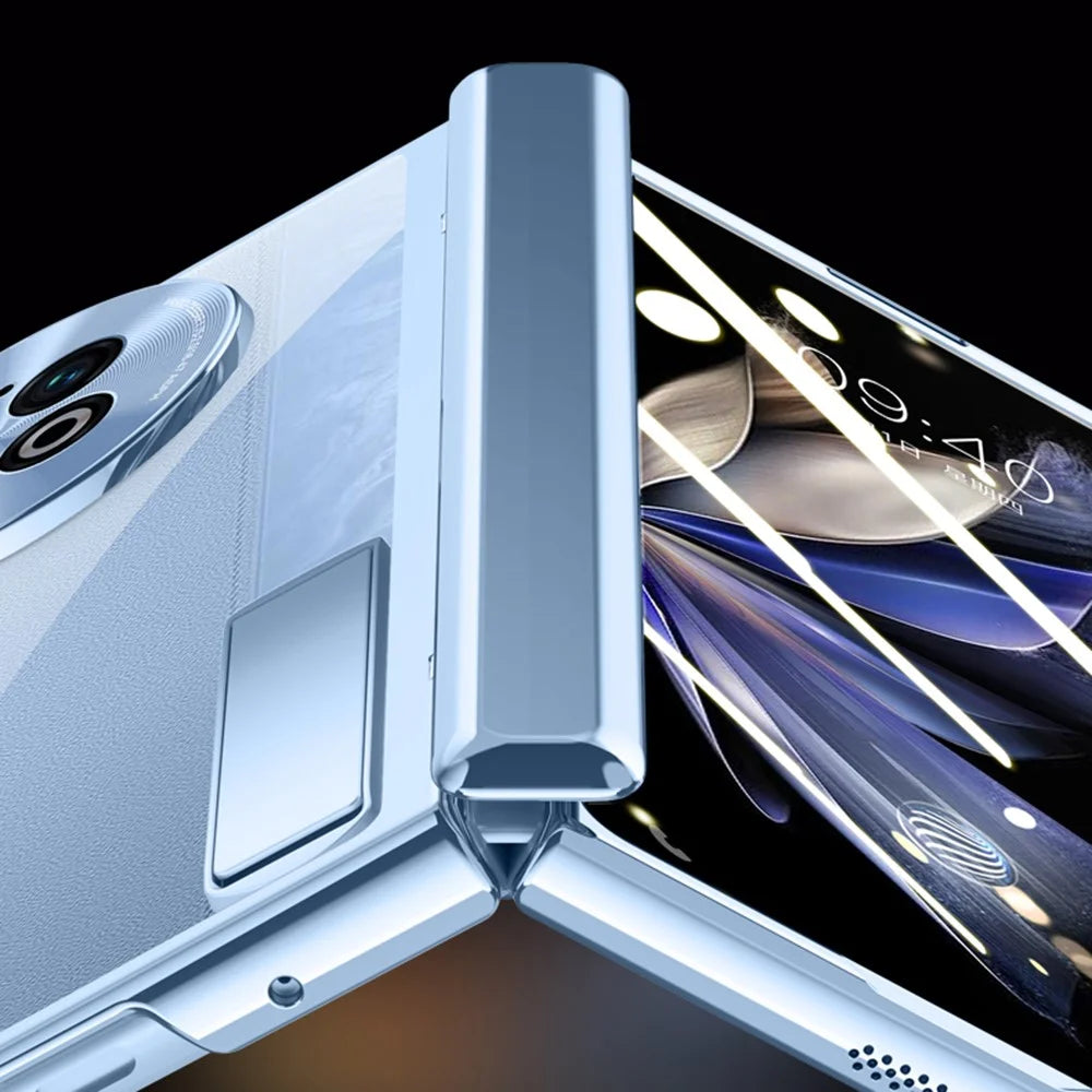 For vivo X Fold2 Hinge Protection PC Phone Case Kickstand Electroplating Clear Cover with Tempered Glass Film - Black - 6