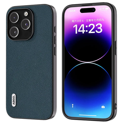 ABEEL For iPhone 15 Pro Max Litchi Texture Slim Case Cowhide Leather+PC+TPU Phone Cover - Green - 1