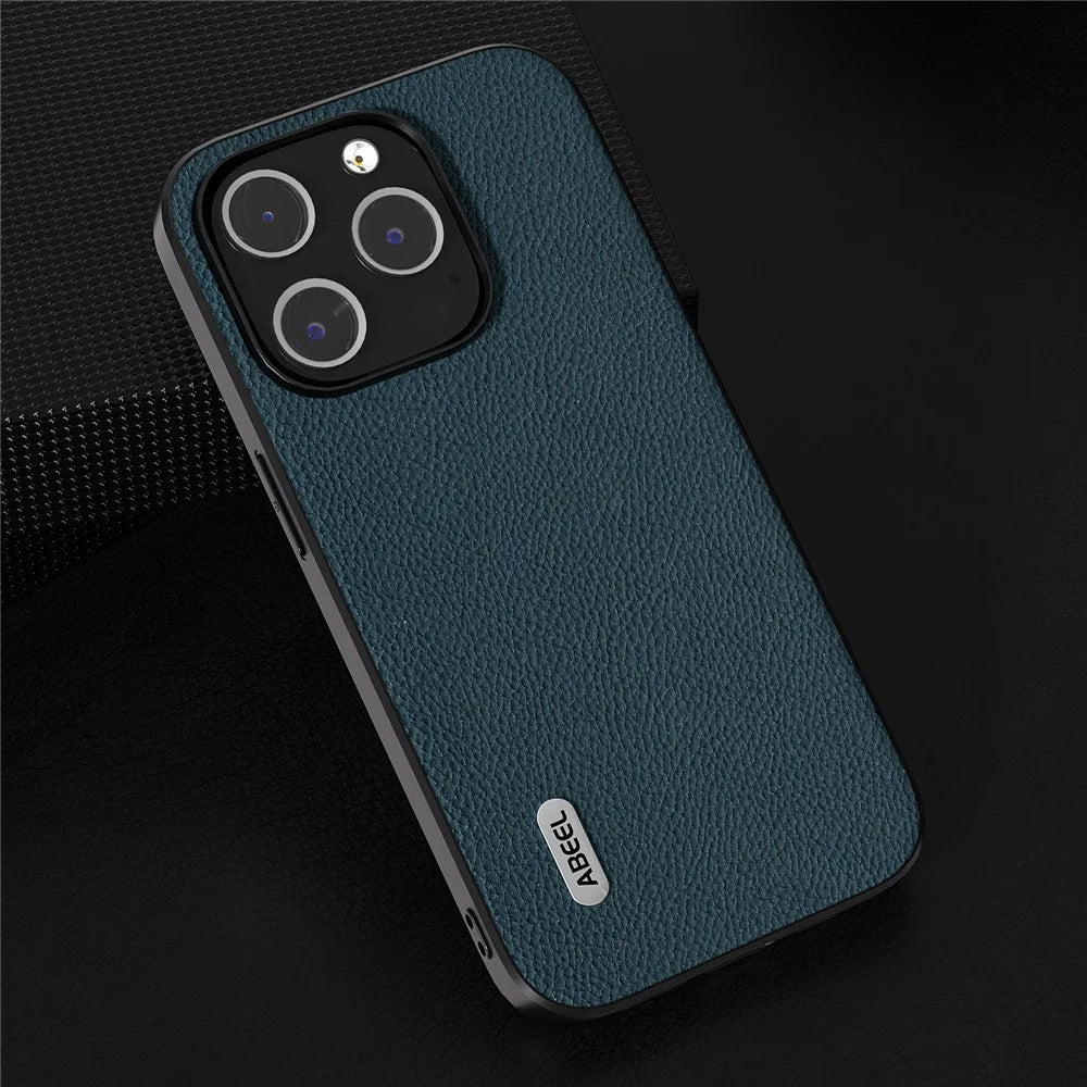 ABEEL For iPhone 15 Pro Max Litchi Texture Slim Case Cowhide Leather+PC+TPU Phone Cover - Green - 2