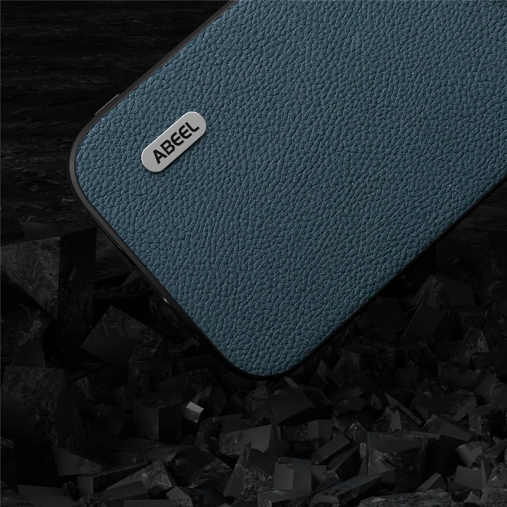 ABEEL For iPhone 15 Pro Max Litchi Texture Slim Case Cowhide Leather+PC+TPU Phone Cover - Green - 3