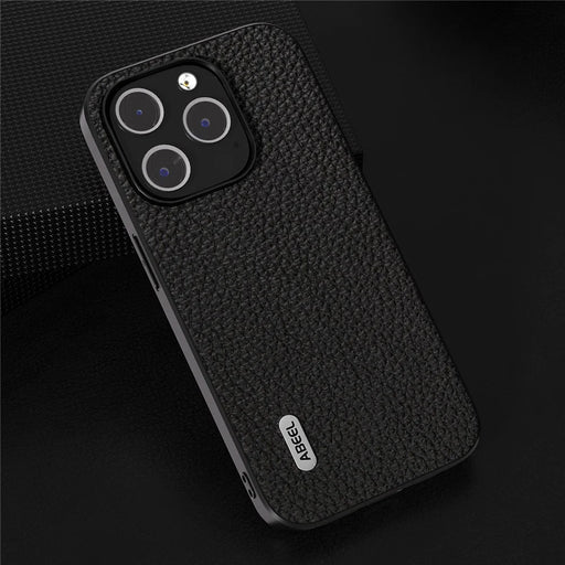 ABEEL For iPhone 15 Pro Anti-Scratch Phone Case Cowhide Leather + PC Litchi Texture Cover - Black - 2