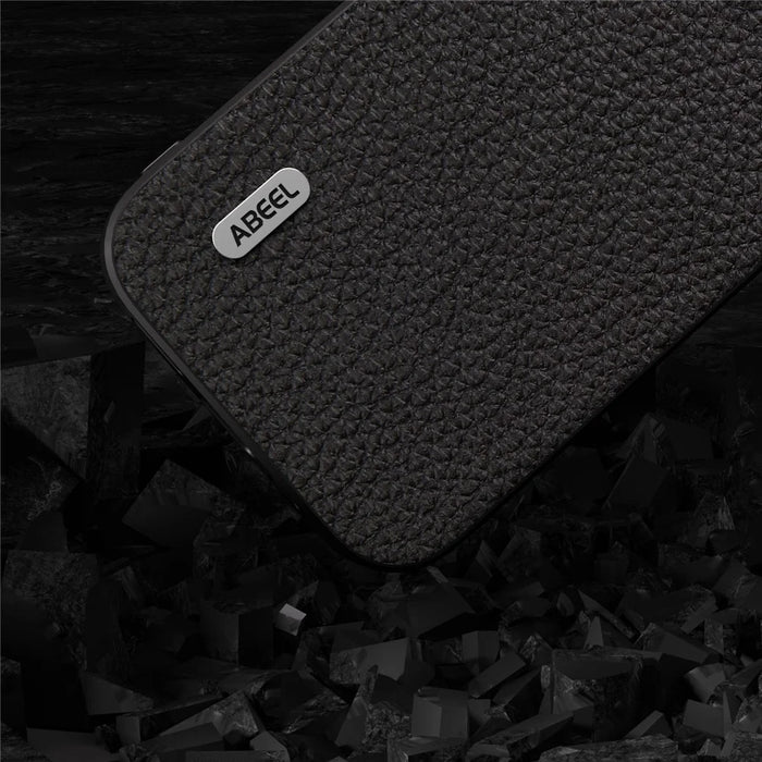 ABEEL For iPhone 15 Pro Anti-Scratch Phone Case Cowhide Leather + PC Litchi Texture Cover - Black - 3