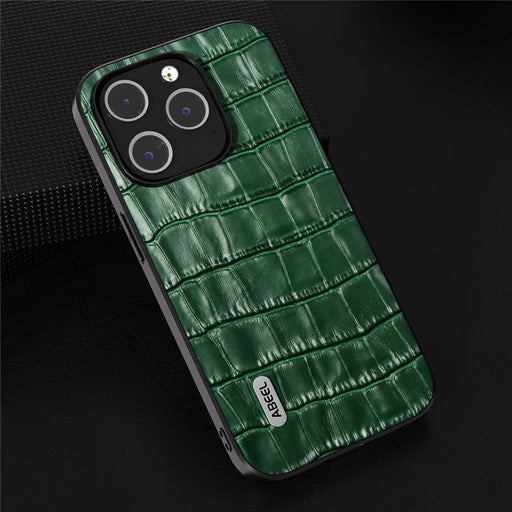 ABEEL For iPhone 15 Pro Crocodile Texture Phone Cover Cowhide Leather Coated PC+TPU Protective Shell - Green - 2
