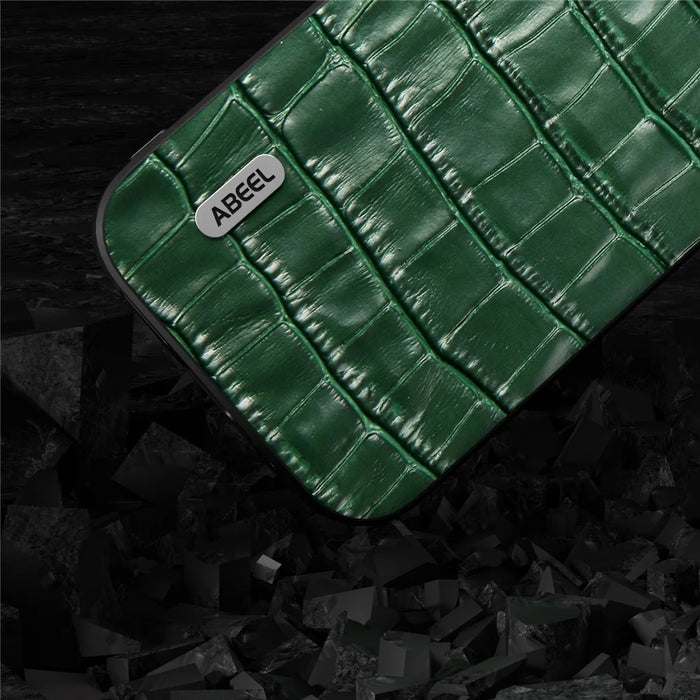 ABEEL For iPhone 15 Pro Crocodile Texture Phone Cover Cowhide Leather Coated PC+TPU Protective Shell - Green - 3