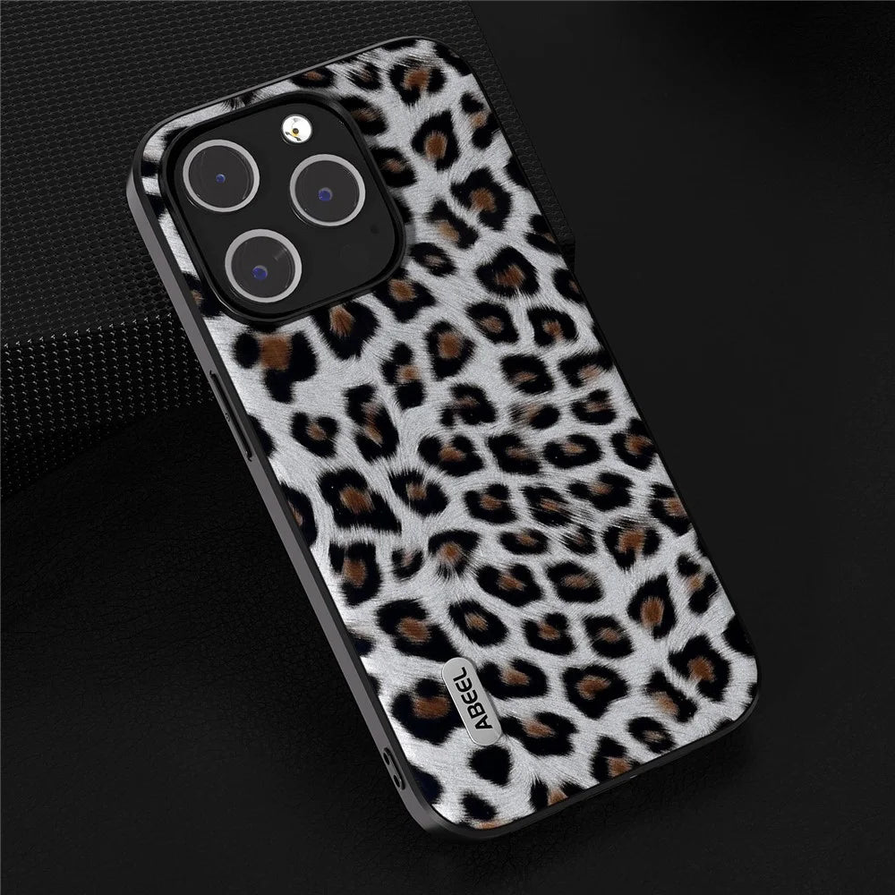 ABEEL For iPhone 15 Pro Protective Phone Case Leopard Pattern PU Leather + TPU + PC Back Cover - Silver - 2