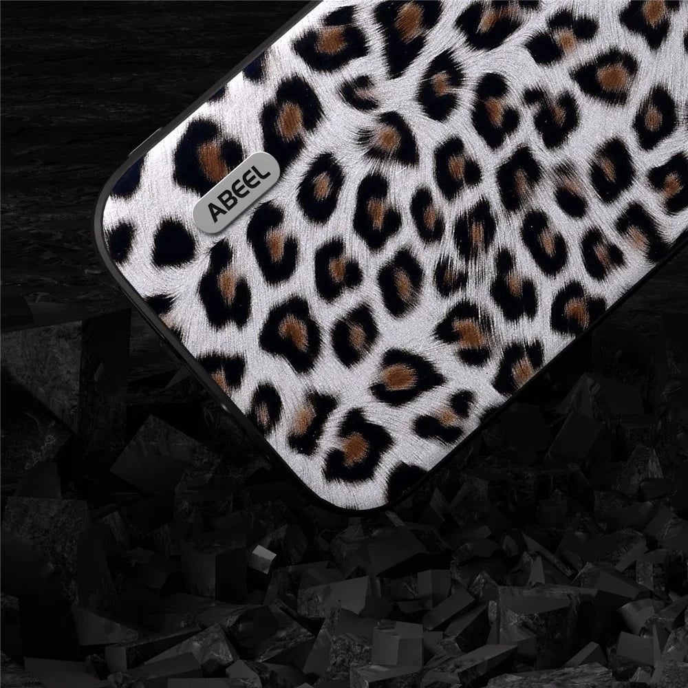 ABEEL For iPhone 15 Pro Protective Phone Case Leopard Pattern PU Leather + TPU + PC Back Cover - Silver - 3