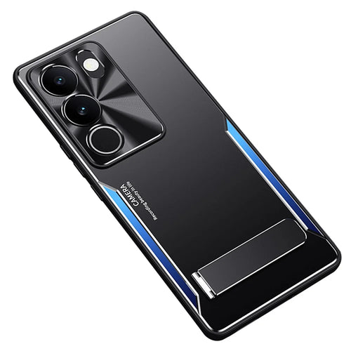 For vivo S17 5G Kickstand Design Phone Cover TPU + Aluminium Alloy Anti-Fingerprint Phone Case - Blue - 1