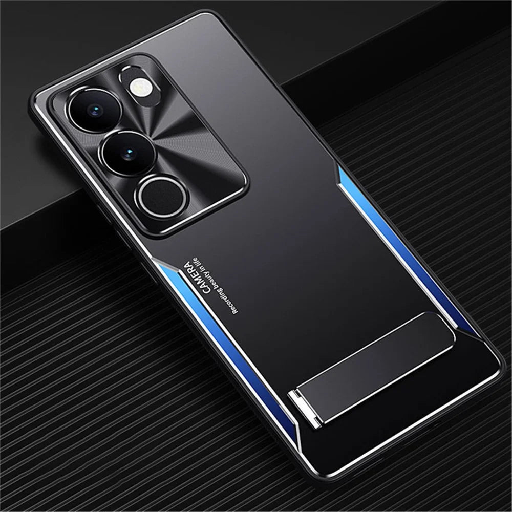 For vivo S17 5G Kickstand Design Phone Cover TPU + Aluminium Alloy Anti-Fingerprint Phone Case - Blue - 2