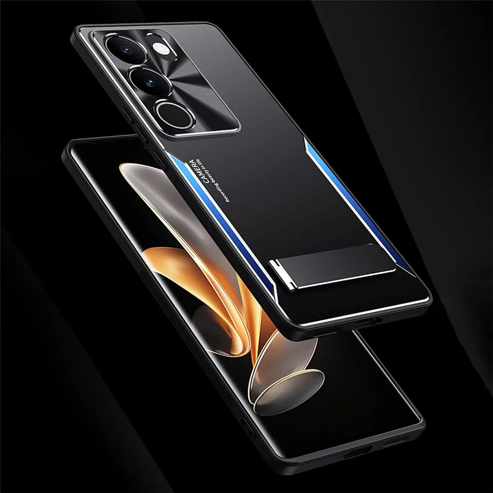 For vivo S17 5G Kickstand Design Phone Cover TPU + Aluminium Alloy Anti-Fingerprint Phone Case - Blue - 3