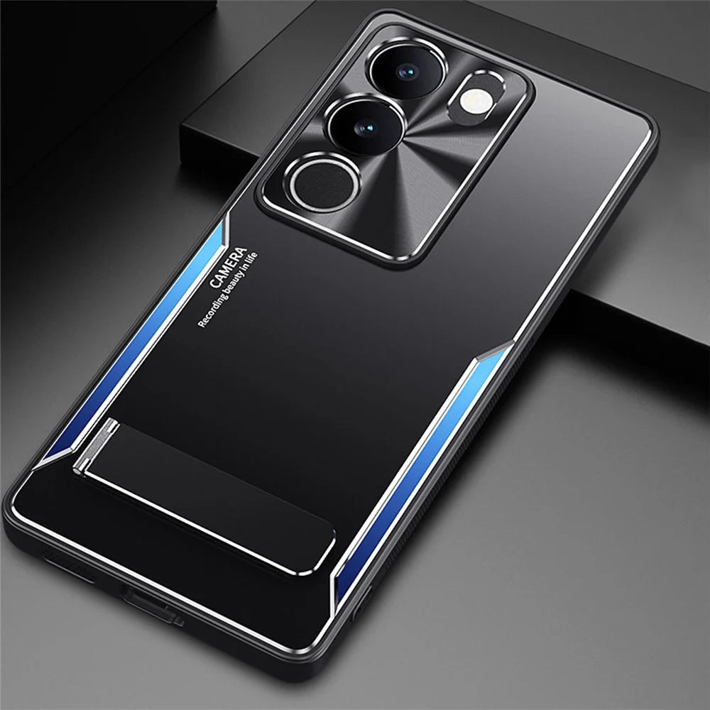 For vivo S17 5G Kickstand Design Phone Cover TPU + Aluminium Alloy Anti-Fingerprint Phone Case - Blue - 4