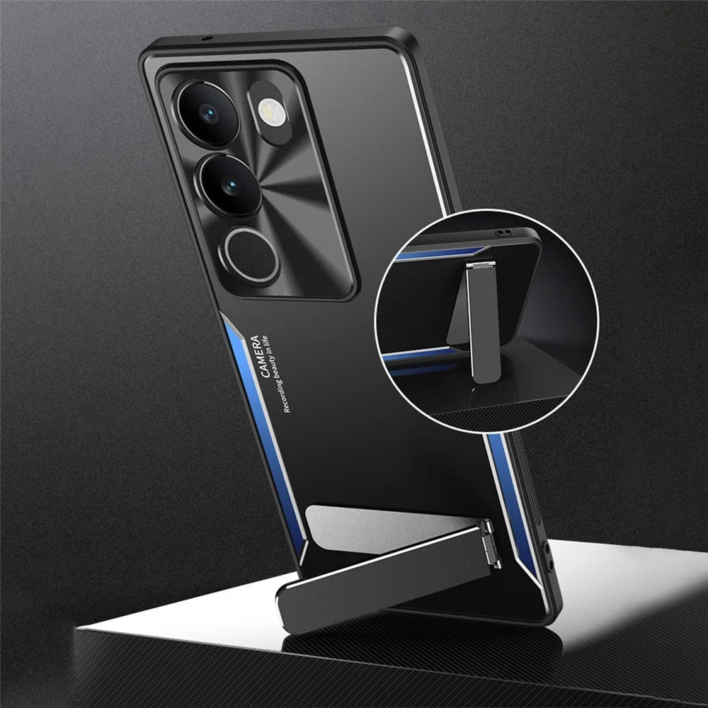 For vivo S17 5G Kickstand Design Phone Cover TPU + Aluminium Alloy Anti-Fingerprint Phone Case - Blue - 5