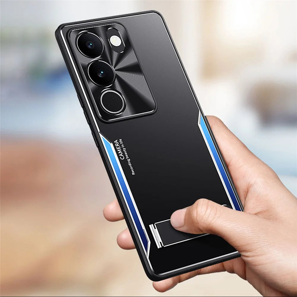 For vivo S17 5G Kickstand Design Phone Cover TPU + Aluminium Alloy Anti-Fingerprint Phone Case - Blue - 6