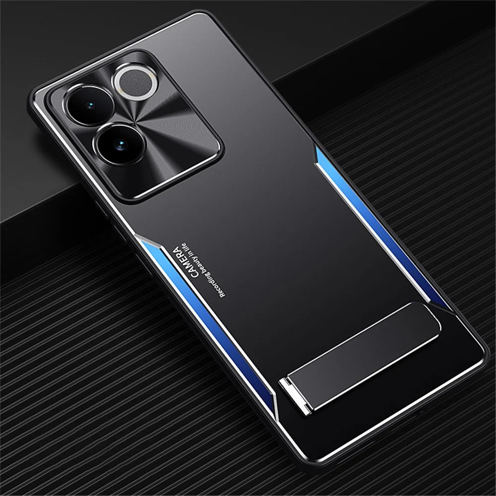 Kickstand Phone Case For vivo S17e 5G , Anti-Scratch TPU + Aluminium Alloy Phone Cover Smartphone Shell - Blue - 2