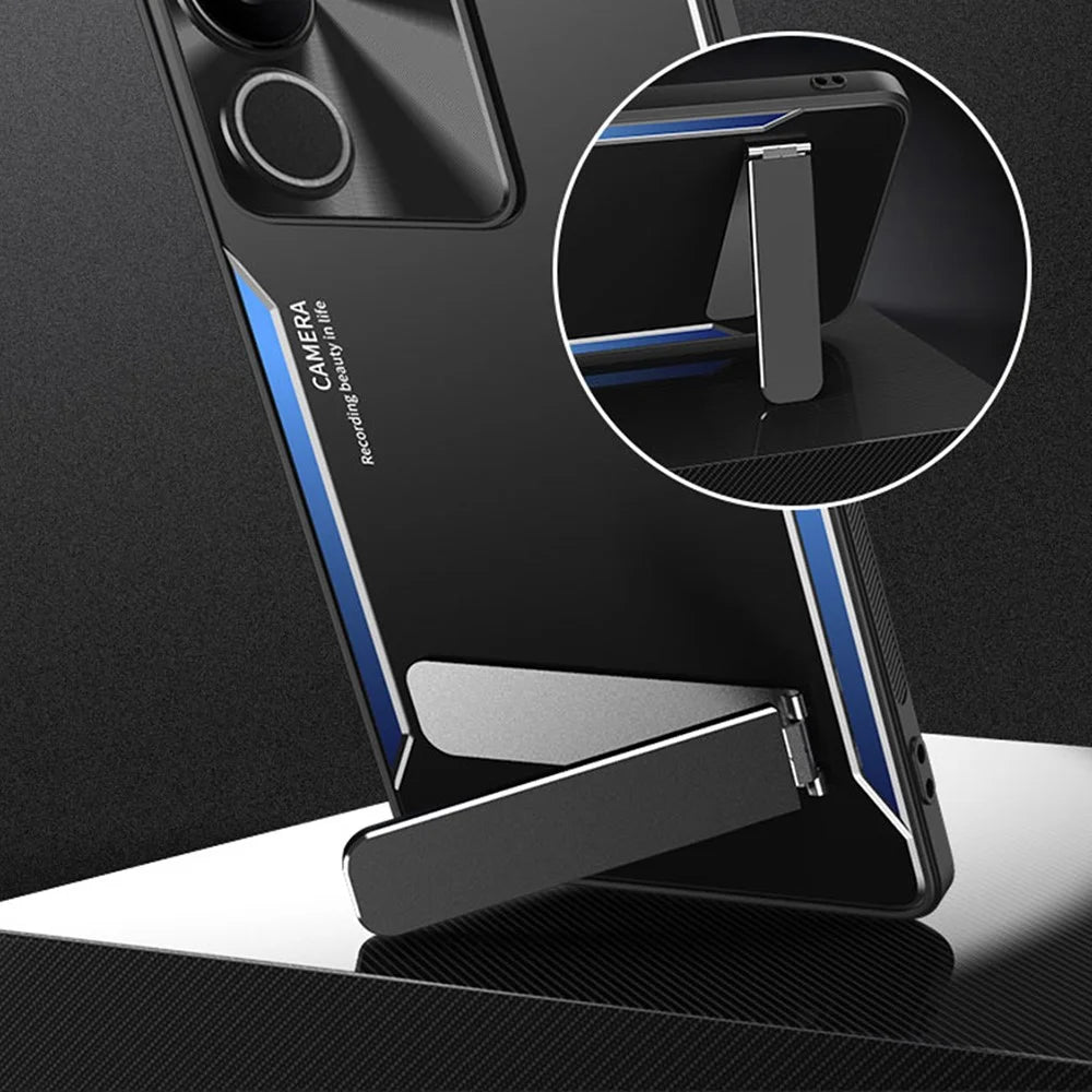 Kickstand Phone Case For vivo S17e 5G , Anti-Scratch TPU + Aluminium Alloy Phone Cover Smartphone Shell - Blue - 3