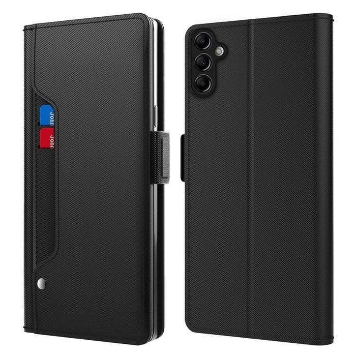 PU Leather + TPU Stand Case for Samsung Galaxy A34 5G , Card Holder Mirror Design Phone Cover - Black - 1