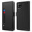 For Samsung Galaxy A12 Mirror Design PU Leather + TPU Stand Case Card Holder Mobile Phone Cover - Black - 1