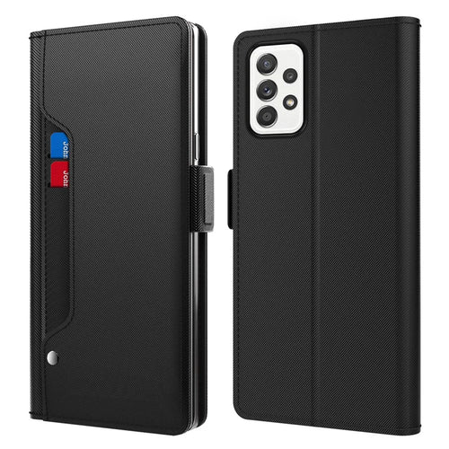 For Samsung Galaxy A33 5G Stand Case Mirror Design PU Leather + TPU Card Holder Mobile Phone Cover - Black - 1