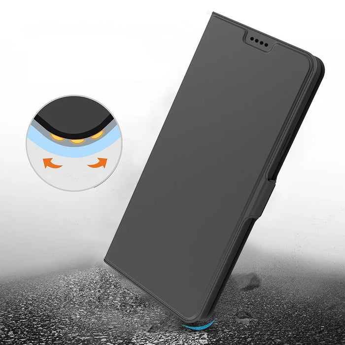 For Samsung Galaxy A34 5G Card Holder PU Leather Phone Case Foldable Stand Phone Cover - Black - 6