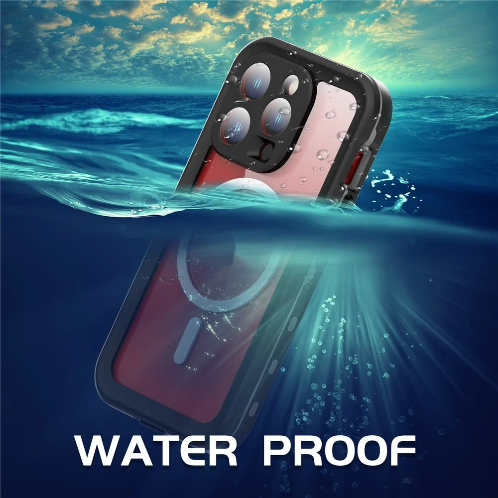 SHELLBOX Dot+ Series IP68 Waterproof Case for iPhone 15 Pro Magnetic PC+TPU Clear Phone Cover Compatible with MagSafe - Black - 6