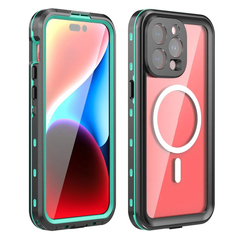 SHELLBOX Dot+ Series Magnetic Case for iPhone 15 Pro Max IP68 Waterproof Clear PC+TPU Phone Shell Compatible with MagSafe - Blue - 1