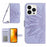 HT04 Stand Shell for iPhone 15 Pro Sunflower Imprint Leather Wallet Phone Case with Shoulder Strap - Light Purple - 1