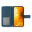 HT04 Sunflower Imprint Phone Case for iPhone 15 Stand Shell Leather Wallet with Shoulder Strap - Dark Blue - 2