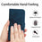 HT04 Sunflower Imprint Phone Case for iPhone 15 Stand Shell Leather Wallet with Shoulder Strap - Dark Blue - 5