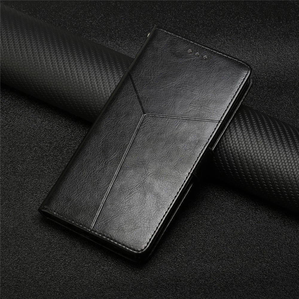 HT01 Y-shaped Line Imprinting Phone Case for iPhone 15 , PU Leather Wallet Stand Anti-drop Cover - Black - 7
