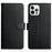 HT02 Wallet Stand Case for iPhone 15 Pro Max Genuine Cow Leather Nappa Texture Anti-drop Phone Cover - Black - 1