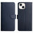 HT02 For iPhone 15 Plus Wallet Stand Case Genuine Cow Leather Nappa Texture Phone Cover - Blue - 1