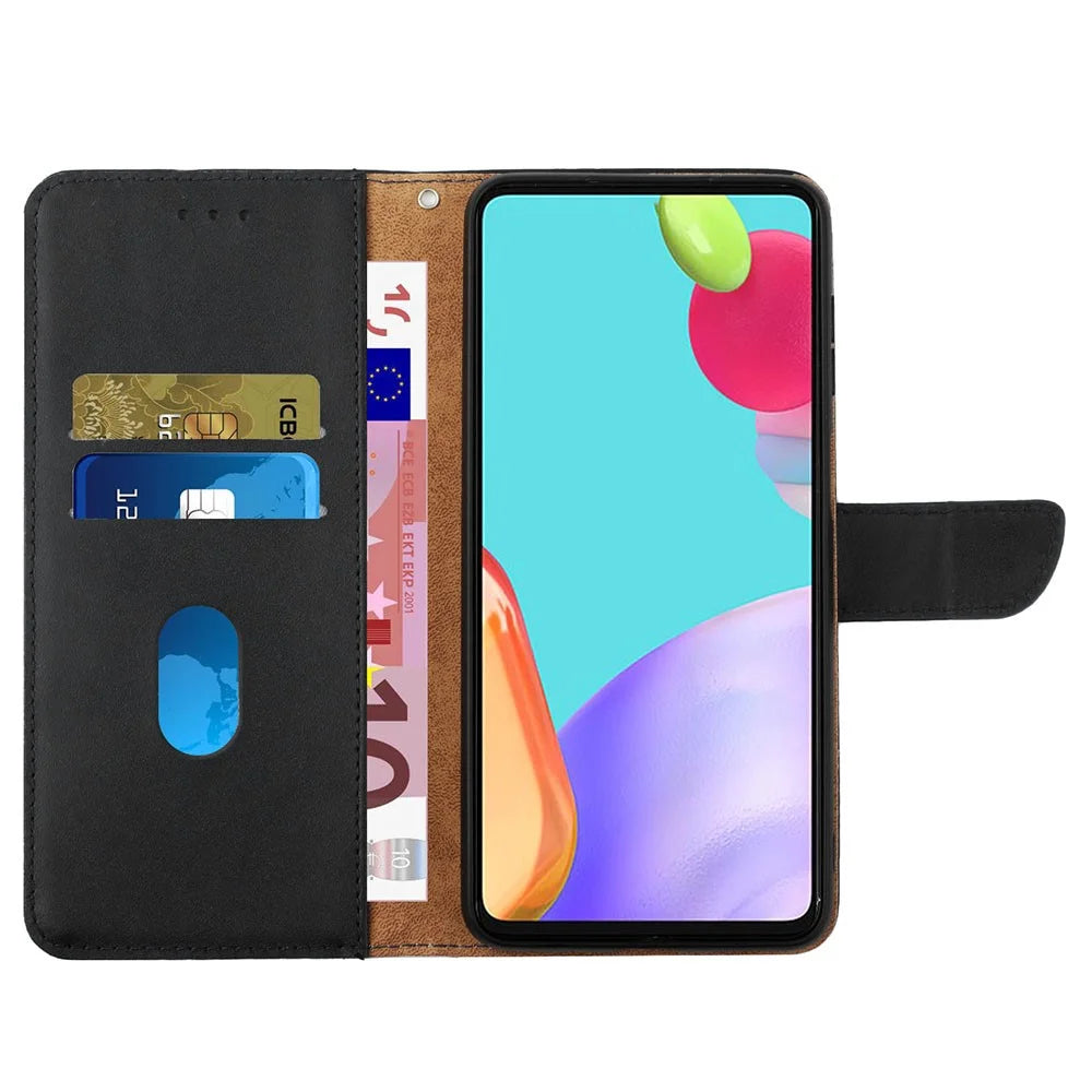 HT02 Wallet Stand Case for iPhone 15 Genuine Cow Leather Nappa Texture Shockproof Phone Cover - Black - 2